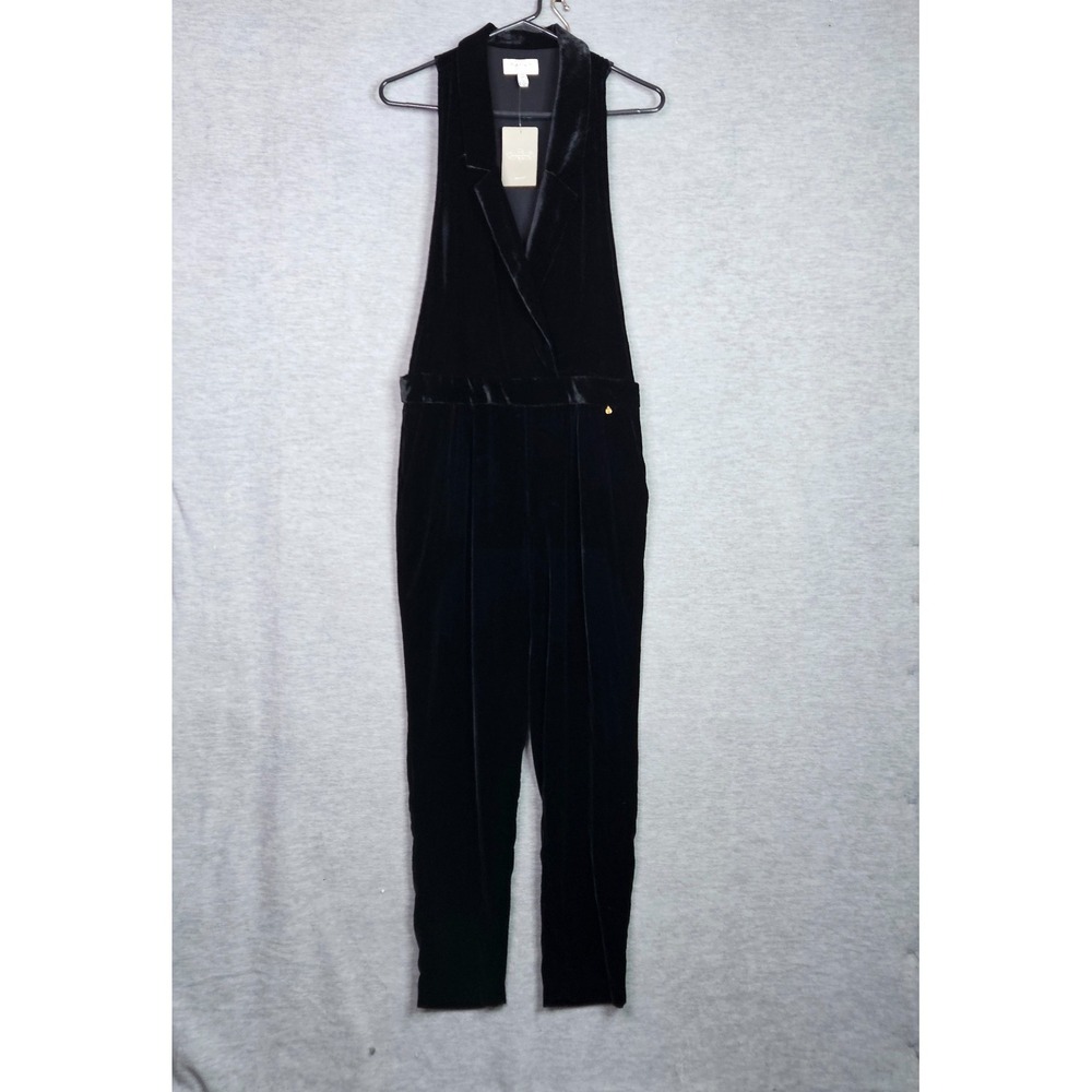 Anthropologie Harlyn Velvet One Piece Black Tuxedo Jumpsuit Women's Size XS NWT